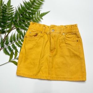 Yellow balloon waisted denim mini skirt